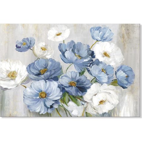 Tableau mural floral bleu, toile sans cadre 60x80cm, décoration moderne pour salon (1/5)