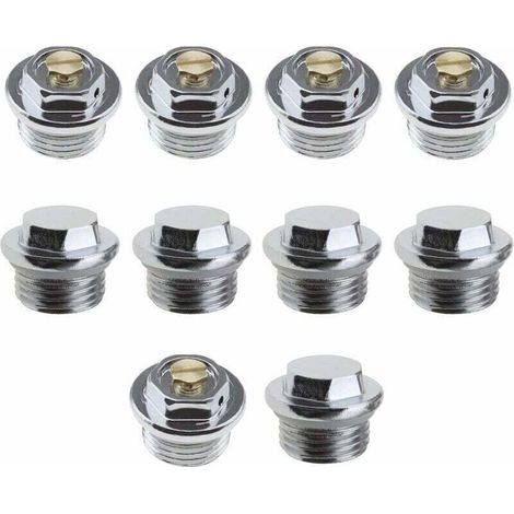 10pcs 1/2 Inch Manual Radiator Air Bleed Valves and 5pcs Blanking Plugs with Threaded Connection and O-Ring Seal