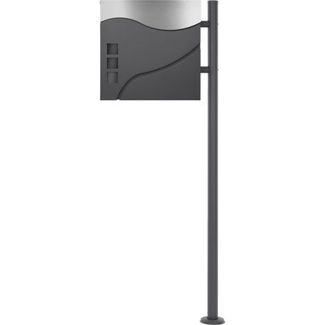 ECD Germany Standbriefkasten mit Zeitungsfach, Design Briefkasten mit Pfosten, Briefkastenständer Anthrazit 120cm Postkasten Anthrazit/Silber 37x10,5x36,5cm, Edelstahl pulverbeschichtet/matt gebürstet