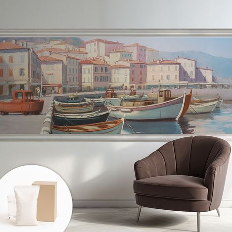 Papier peint intissé décoratif pour salon chambre et cuisine Facile à poser avec colle Port de plaisance en bord de mer 250x104 cm (1/5)