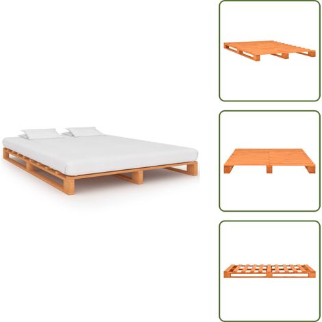 Palettenbett Braun Massivholz Kiefer 180×200 cm - Palettenbett - Holzkernbettrahmen - Kiefernbett - Doppelbett - Massivholzbette