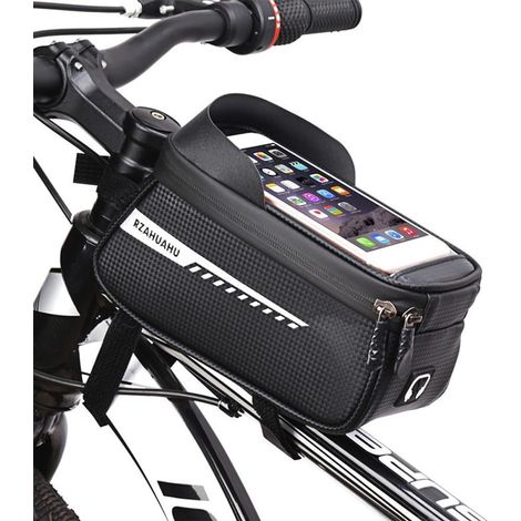 Sac porte-téléphone pour vélo, sac sur cadre avant de vélo, sac tube étanche, accessoires pour vélo, poche de cyclisme avec écran tactile TPU et pare-soleil, compatible avec téléphone de moins de 6,5” (1/5)