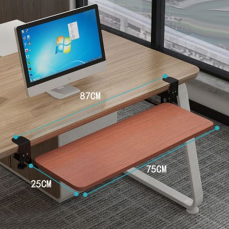 Plateau coulissant pour clavier, support de clavier sans perçage, tiroir, rallonge de bureau réglable en hauteur, couleur teck (1/5)