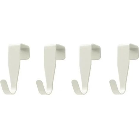 Ein Set aus 4 weißen Haken für Türen und Fenster, dekorative Haken, Stifte und Türstützen.