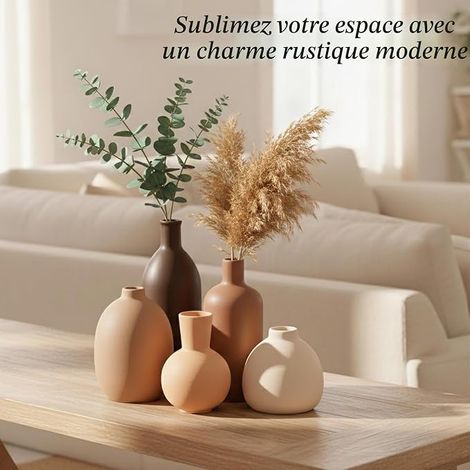Set de Vase Décoratif en Céramique Petit Vase pour Centre de Table Salle à Manger Décoration Moderne pour Fleurs Séchées, Pampas et Bouquets Couleurs Morandi (1/4)