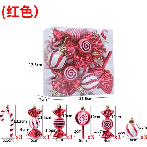 Ensemble de boules de Noël 18 pcs / Décorations sapin rouge et blanc / Formes bonbon et sucette / Finition brillante (1/2)
