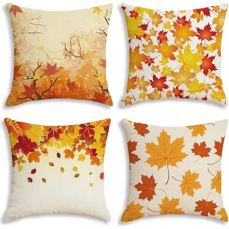 zhan-Housse de coussin décorative motif feuille d'érable, lot de 4, 45 x 45 cm, motif automne (1/5)