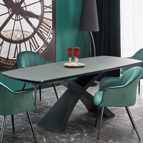 Table à manger extensible avec plateau gris foncé et piètement central noir WOLF (1/5)