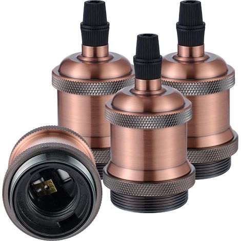 Vintage E27 Adaptateur Douille,Suspension lampe,Solide Cuivre Céramique Douille pour Plafonds Bricolage Suspension Lampe Rouge Cuivre,4pcs (1/5)