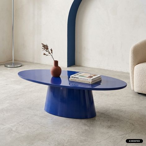 Table basse ovale finition glossy bleu - Nell