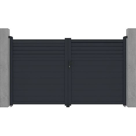 Cancello elettrico battente a persiana L305 x H181 cm in Alluminio Antracite - VIAZO