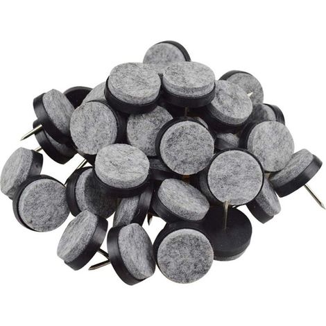 Lot de 40 patins ronds en feutre robustes à clouer pour pieds de meubles, chaises, tables, protections de sol, glissent en douceur (noir, diamètre du patin : 20 mm) (1/5)