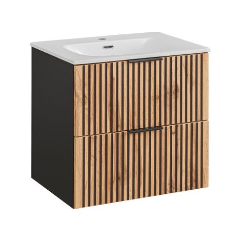 Meuble vasque à encastrer avec siphon - 60 cm - Sylve Black Wotan - Livraison gratuite (1/5)