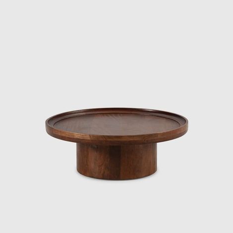 Mesa de centro fija Md-Marta acabado madera de mango marrón oscuro, 80cm(ancho) 30cm(altura) 80cm(fondo). (1/4)