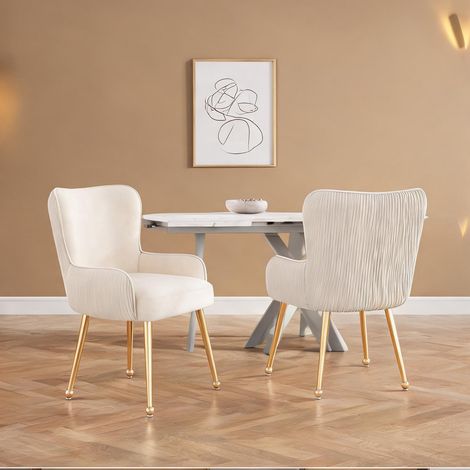 Fauteuils de salle à manger en velours avec accoudoirs 2 pièces (1/5)