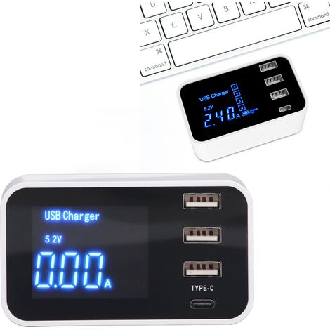 LED-Elektronikprüfgerät, intelligenter Industrietester mit mehreren Anschlüssen, 3-Port-LCD-USB-Adapter, AC 100–240 V, europäischer Standard (1/5)