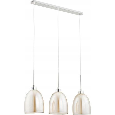 Alfa Ronda Yellow 3-Light Ceiling Chandelier Pendant Lamp, Chrome Metal & Tea Glass Shades, E27 3x60W, Adjustable Height 100 cm, Dimmable, Indoor IP20, 60139 (1/3)