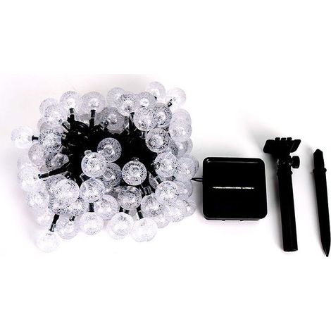 Guirlande lumineuse solaire pour extérieur, 50 LED, 8 modes, boules de cristal, étanche, pour extérieur/intérieur, jardin, balcon, arbres, mariages, fêtes, Noël (blanc chaud) (1/5)