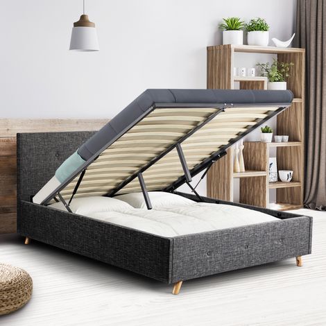 LULEA Cama de matrimonio escandinava 140 x 190 CM tejido gris antracita (1/5)