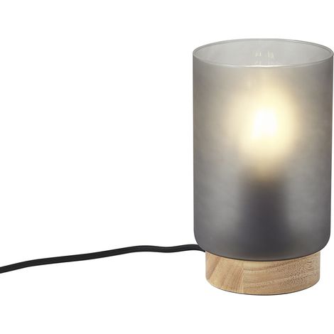 QAZQA Moderne Tischleuchte Holz mit mattgrauem Glas - Umbra