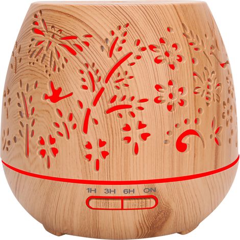 Humidificateur 400 ml, diffuseur d'arômes creux, aspect bois, télécommande, prise 110-240 V. (1/5)