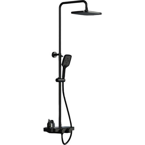 BERNSTEIN - Columna de ducha termostática regulable con repisa de acero inoxidable, grifo mezclador y rociador - Negro mate - BS371 - Cuadrada Diseño cuadrado, Diseño cuadrado (1/5)
