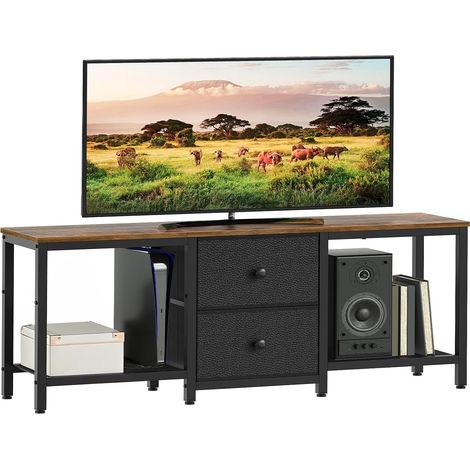 Meuble TV, Support pour Téléviseur Jusqu’à 55", Meuble multimédia avec Étagères de Rangement et 2 Tiroirs, pour Salon, Chambre, 120 x 30 x 50 cm, Marron Rustique et Noir (1/5)