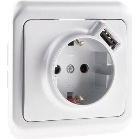 Schuko 16A Einbausteckdose + USB A - Grau - Antaria - Zenitech (1/5)