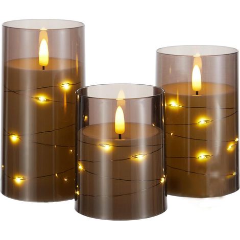 Lot de 3 bougies LED à piles, fausses bougies pour une ambiance romantique, décoration intérieure grise (1/3)