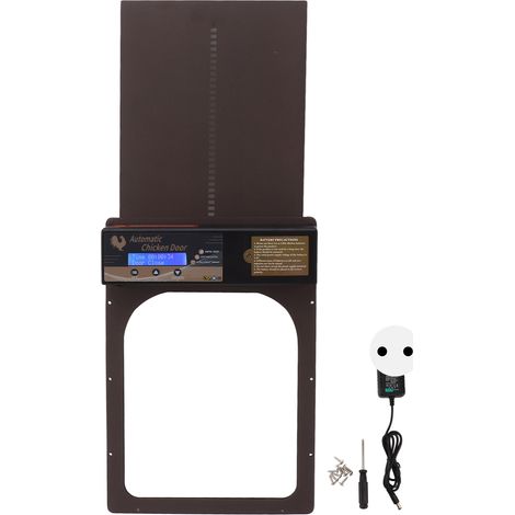 Porta automatica per pollaio IP45 impermeabile, programmabile in alluminio con timer per uso domestico e agricolo, 100-240V, marrone, spina europea.
