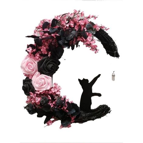 1 Couronne lune, Chat, Plante artificielle, Intérieur Extérieur, Décoration Halloween . (1/5)