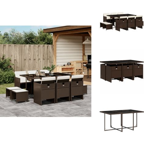 11-tlg. Garten-Essgruppe mit Kissen Braun Poly Rattan - Gartengestell - Gartenmöbelset - Outdoor Möbel - PE-Rattan - Polyrattan (1/5)
