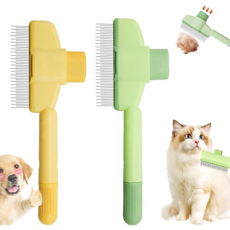 2 Pièces Peigne, Acier Inoxydable, Bouton Auto Nettoyant, Poignée Ergonomique, Chats Et Chiens (1/5)