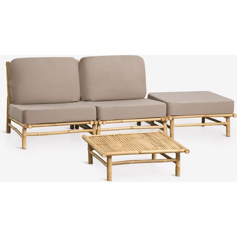 SKLUM Garten-Set mit 2-teiliger modularer Sofa, Hocker und quadratischem Couchtisch 75x75 cm aus Bambus Isendra                                    (1/5)