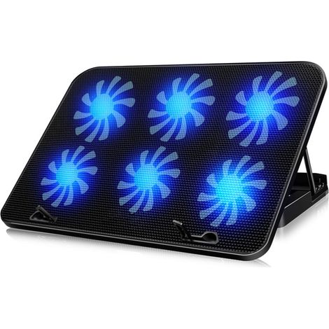 Support de refroidissement pour ordinateur portable avec 6 ventilateurs haute vitesse, dissipation thermique rapide, antidérapant et stable. Noir. (1/5)