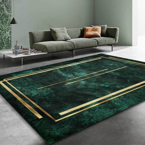 Tapis vert foncé, tapis de salon, tapis de sol, lavable pour salon, studio, chambre, 100 x 160 cm (1/4)