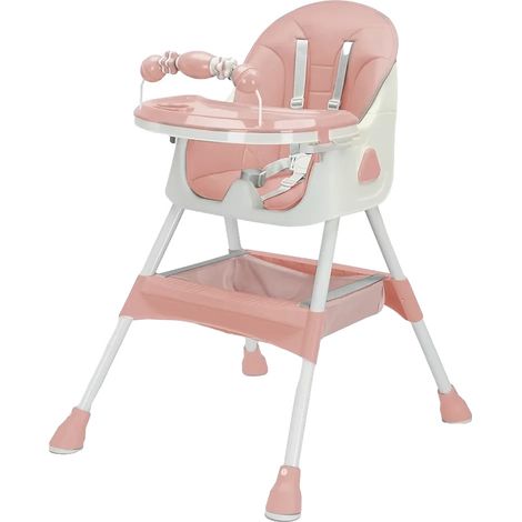 Chaise haute pour bébé, design pliable, surface facile à nettoyer, Rose (1/2)