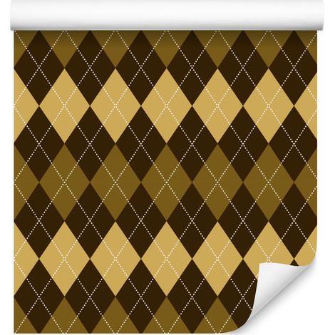 Papier peint à carreaux automnaux ocre et or pour salon et chambre 50x1000 cm (1/5)