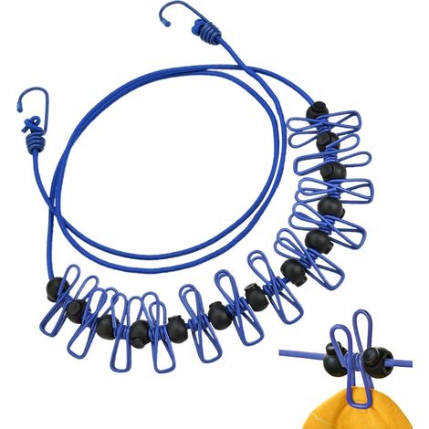 CCYKXACorde à linge de voyage, résistante au vent, corde à linge élastique avec clips coupe-vent pour balcon, salle de bain, jardin (1/5)