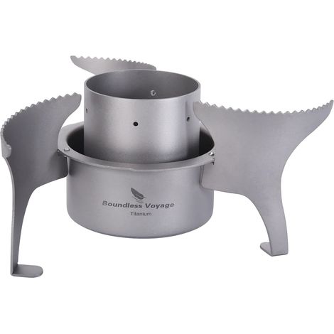 Réchaud à alcool Boundless Voyage en titane, brûleur à spiritueux, réchaud de camping extérieur avec supports pliables, réchaud de randonnée portable. (1/5)