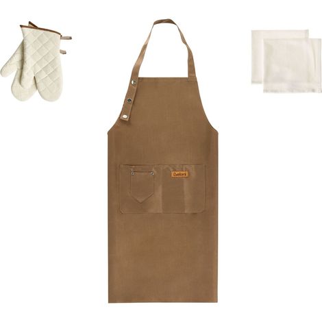 Set da cucina Grembiule Guanti da forno Panni da cucina marrone Lactuca