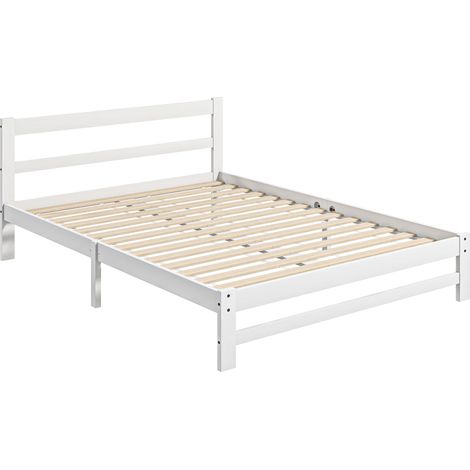 Cadre de lit en bois blanc 195x141 cm, sommier pour lit double, adapté matelas 135x190 cm (non inclus), charge max 300 kg (1/5)
