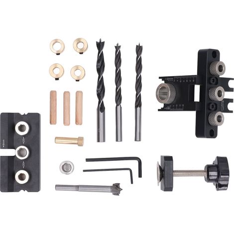Kit de perçage pour tourillons en alliage d'aluminium avec guide de perçage réglable en profondeur, (1/5)