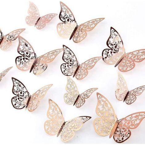 Rose Gold, 24 Pieces 3D Butterfly Stickers 3 Sizes Wall Decals Room Wall Decoration for Bedroom Party Wedding (1/5)