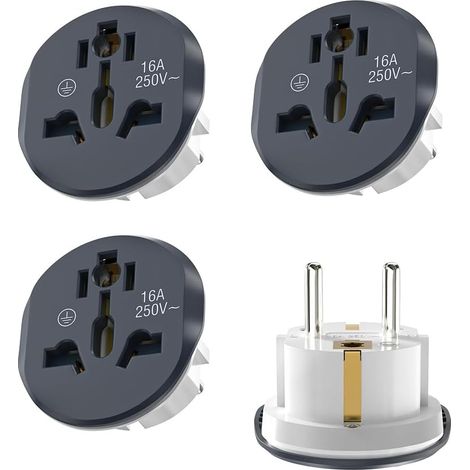 3 Pack Adaptateur Prise Universel de Voyage, Adaptateur Universel vers France, Adaptateur International vers France, pour Anglaise UK, USA, Canada, Chine, Japon, Australie, Italie, Gris (1/5)