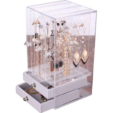 Boîte à bijoux en acrylique grande capacité, 2 tiroirs, anti-poussière, transparente, idéale pour la chambre et la salle de bain. (1/5)