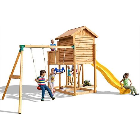 Casetta in legno con scivolo e altalena Fungoo Move MySIDE gioco in legno per giardino