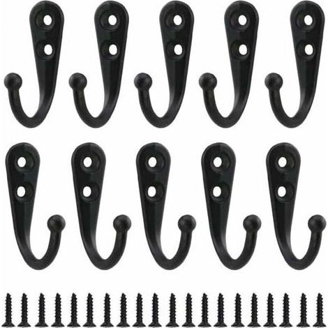 10pcs Rétro Crochet de Manteau Métal Noir Patère Murale à Visser Individuelle Patère Porte Manteau Vintage Murale pour Peignoir Maison Etagères Tiroirs Casiers Salle de Bain avec 20 Vis (1/5)