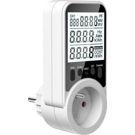 Wattmètre Prise Compteur d'Énergie, Compteur Électrique 11 Modes de Surveillance, Consommation d'Énergie 3680W 16A Max avec Protection de Surcharge, Écran LCD Rétroéclairé pour Maison Bureau (1/4)