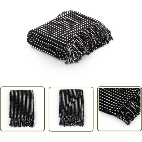 The Living Store Couverture coton à carrés 125x150 cm Noir - Couverture En Coton - Plaid - Couverture Carrée - Décoration Intérieure - Douceur (1/5)